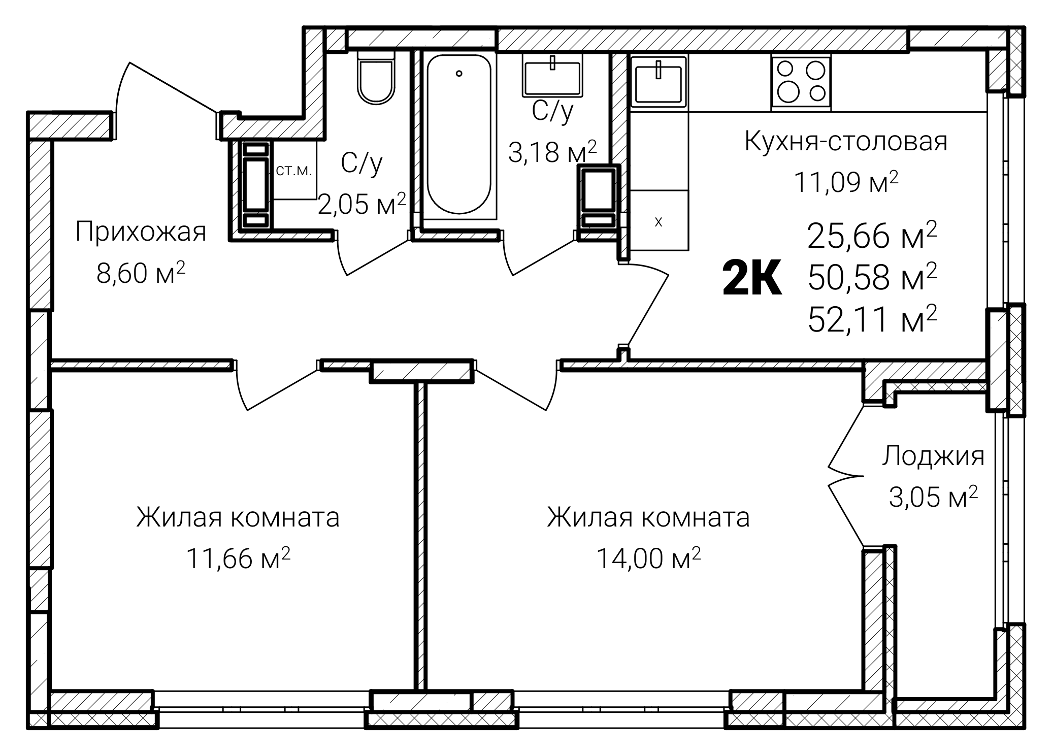 Планировка 9---2-комнатные