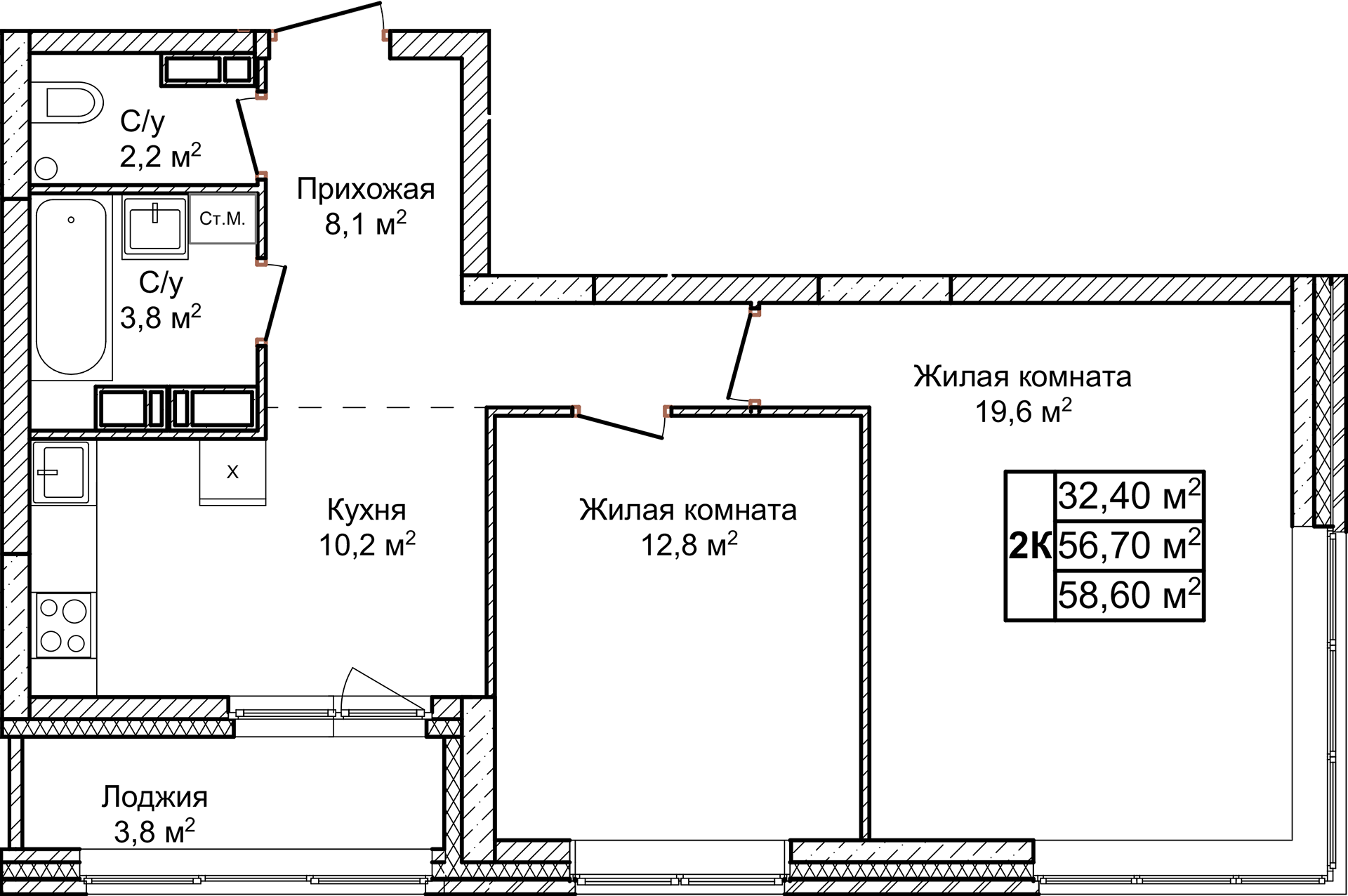 Планировка 8---2-комнатные